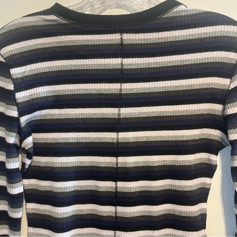FREE PEOPLE Good on You Grey Multi Striped Three Quarter Sleeve Tee - Picture 13 of 14